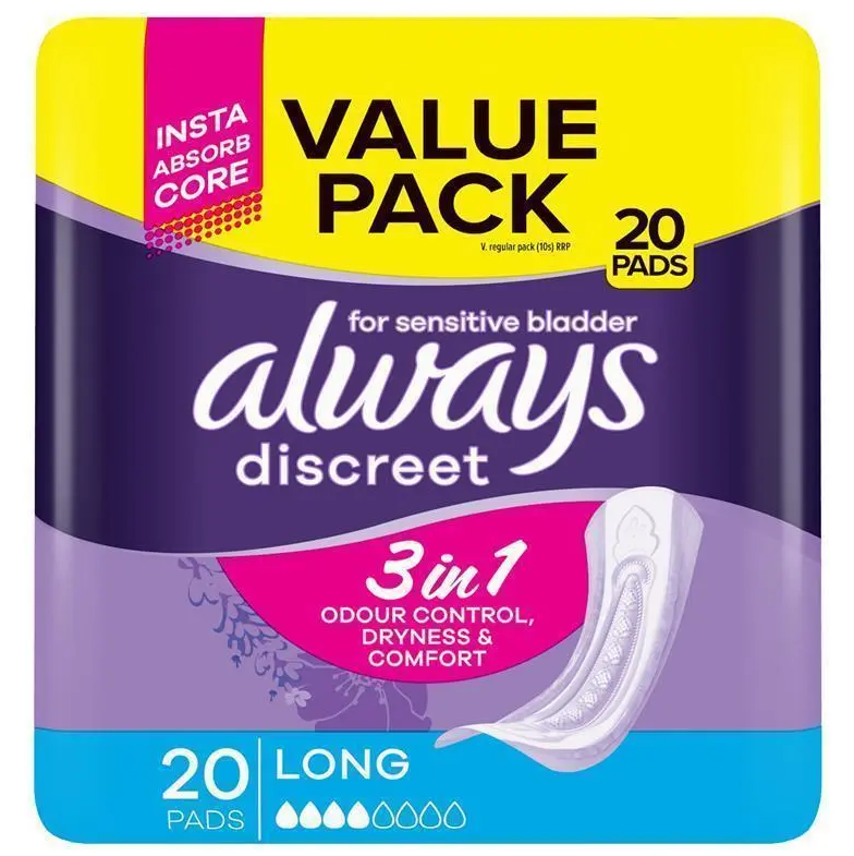 Always Discreet Long Pads Female 4 Drops (Pack of 20)
