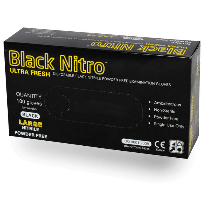 Black Nitrile Nitro Powder Free Disposable Gloves - Heavy Duty - LuxeMED