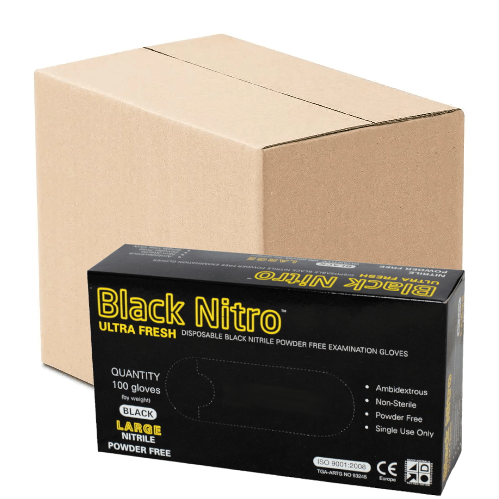 Black Nitrile Nitro Powder Free Disposable Gloves - Heavy Duty - LuxeMED