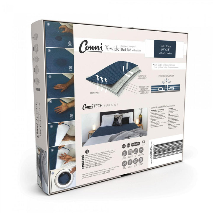 Conni X-wide Bed Pad with tuck-ins Teal Blue - LuxeMED