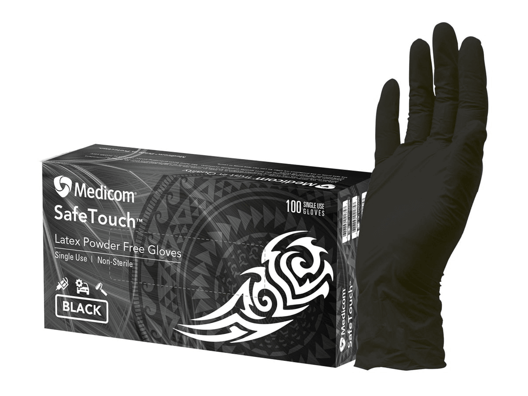 SafeTouch Black Latex Gloves - Textured Latex Medical Examination Gloves - LuxeMED
