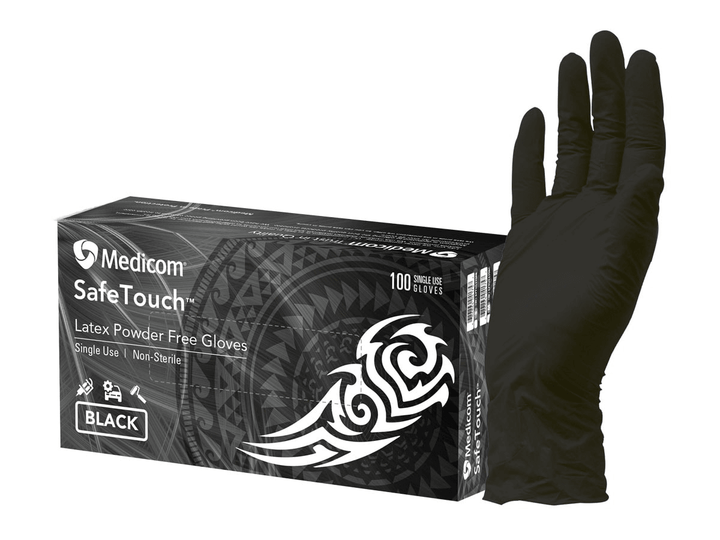 SafeTouch Black Latex Gloves - Textured Latex Medical Examination Gloves
