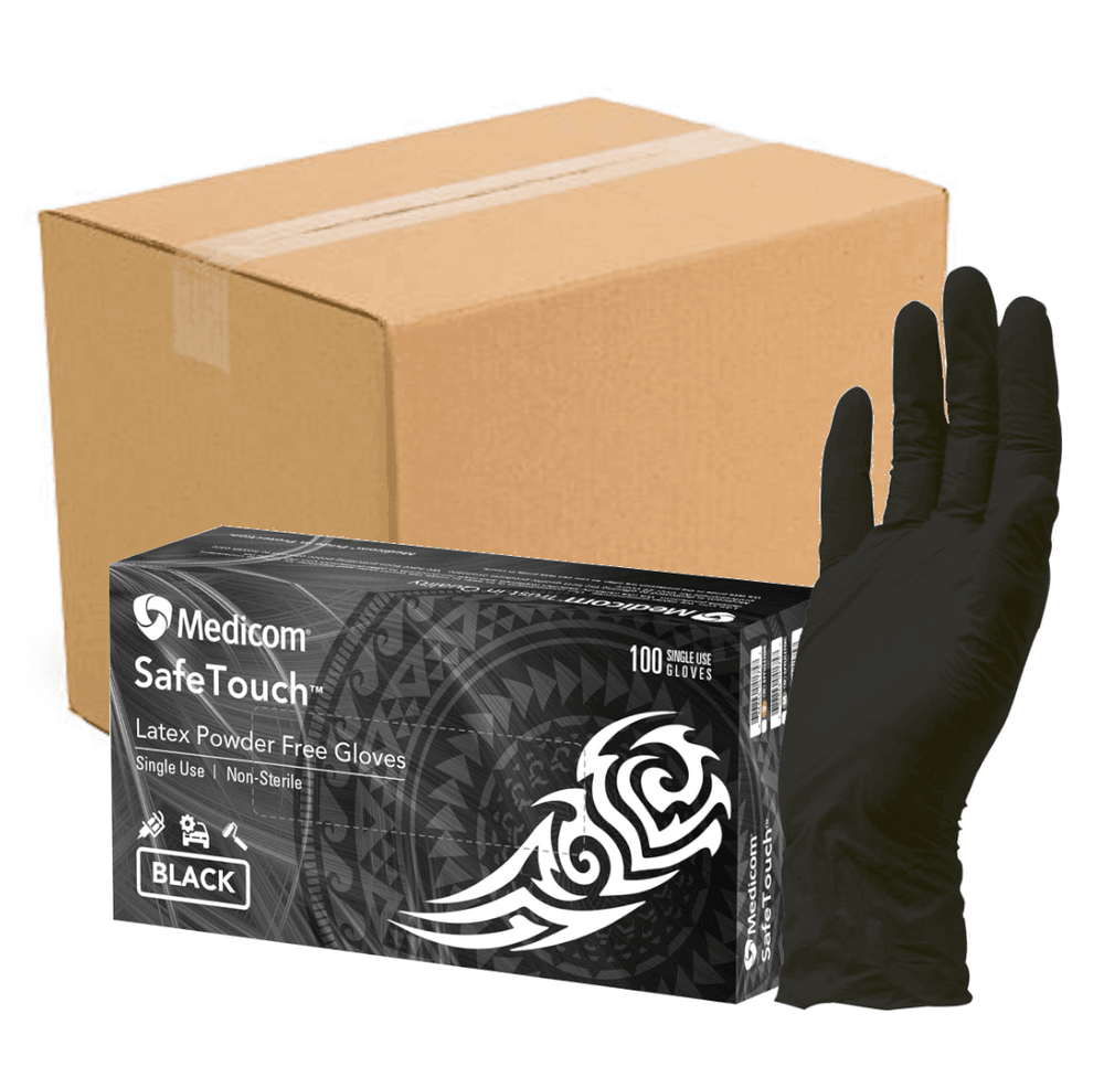 SafeTouch Black Latex Gloves - Textured Latex Medical Examination Gloves - LuxeMED