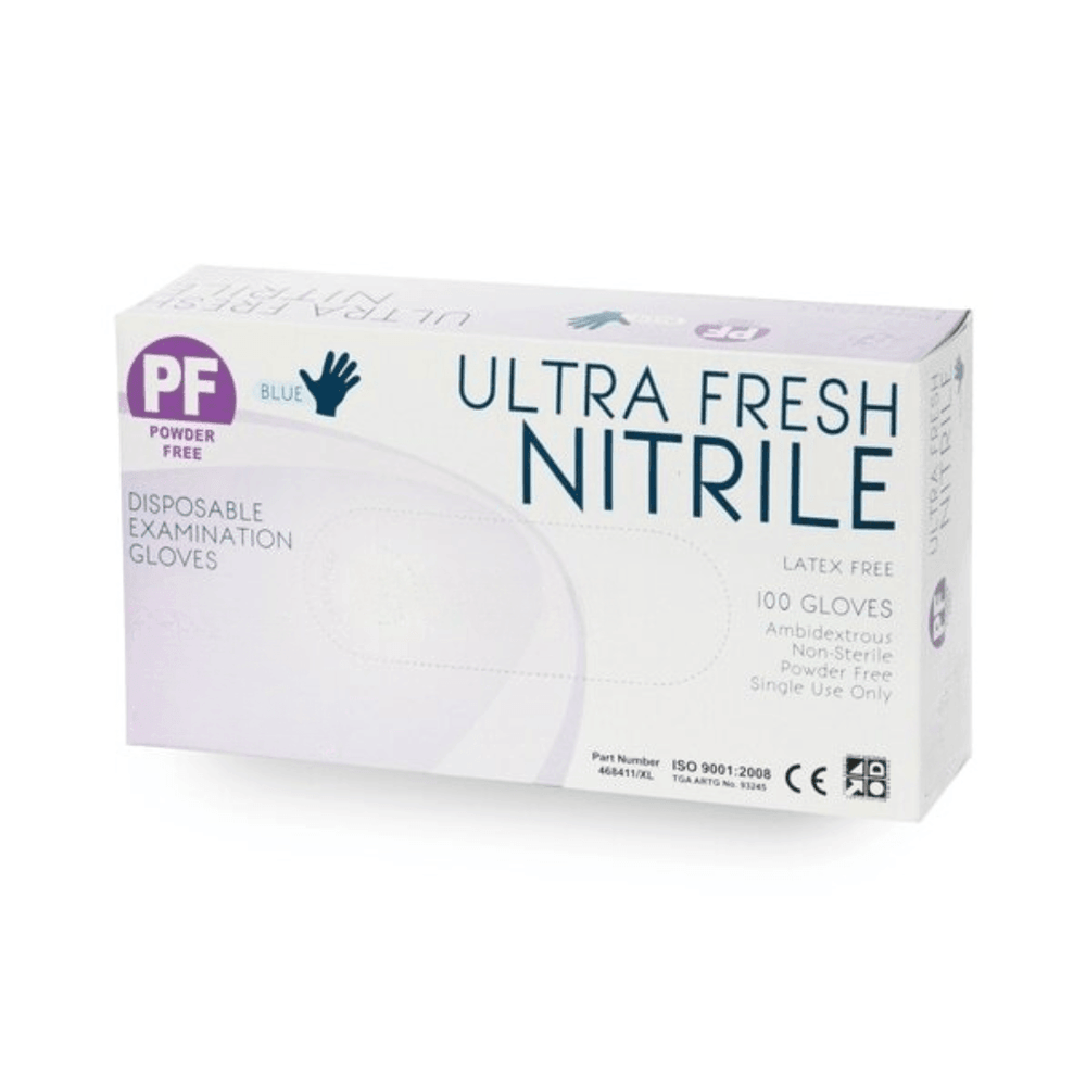 Ultra Fresh Blue Powder-Free Nitrile Disposable Examination Gloves - Heavy Duty - LuxeMED