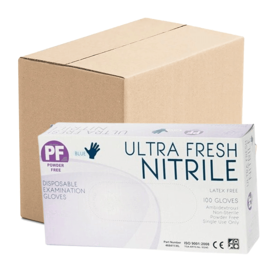 Ultra Fresh Blue Powder-Free Nitrile Disposable Examination Gloves - Heavy Duty - LuxeMED